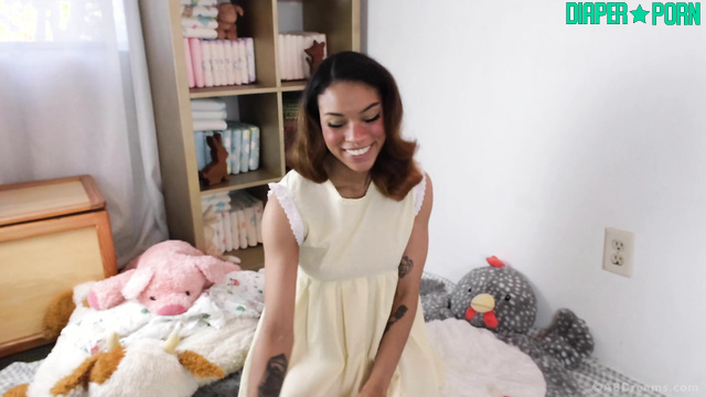 Ebony Brunette Wetting Pampers Alone - ABDreams