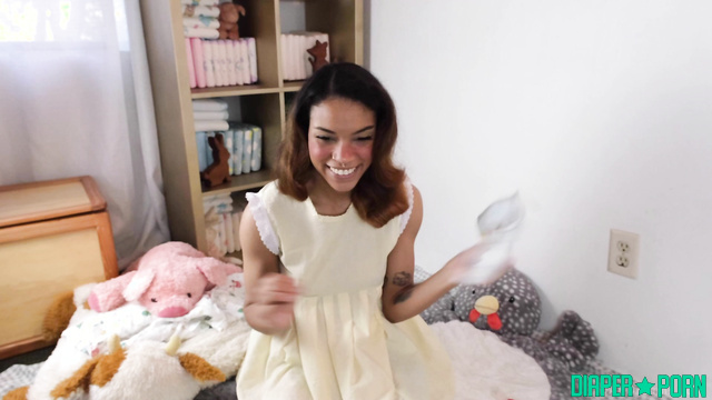 Ebony Brunette Wetting Pampers Alone - ABDreams
