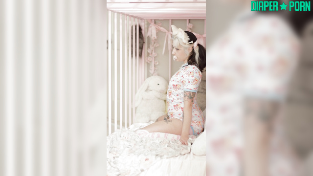 Tattooed brunette in crib, sloppy blowjob ageplay - ABDreams