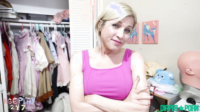 Blonde in bed, moaning as punishment leads to wetting - Ageplay 247