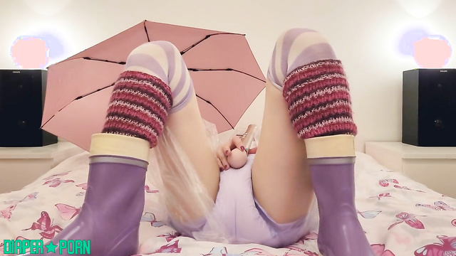 Sex toy play under raincoat, nappy wet - Little Lady Lumi