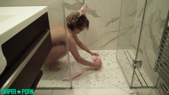 Diapers Days - Taking a shower in a pink nappy before bed