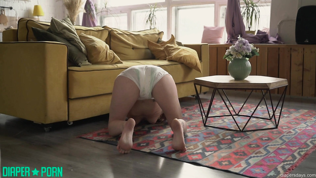 Diapers Days - Naughty ginger hair girl was left alone in a diaper