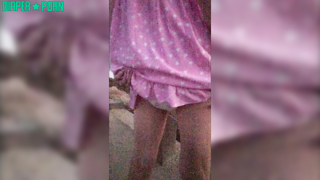 LittlePrincessBug - Smiling brunette peed in a diaper on the beach