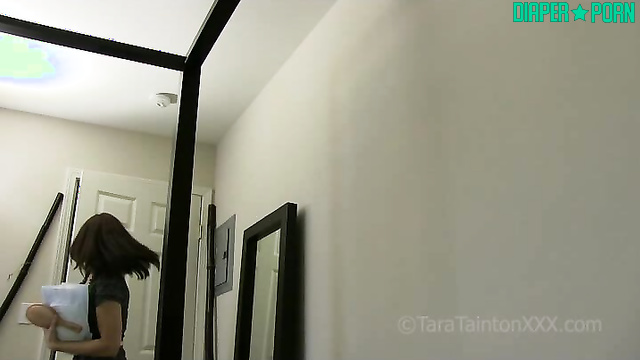 A nervous Tara Tainton, stern mom's strict diaper change and punishment