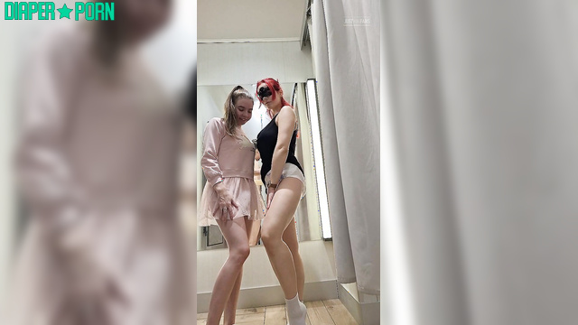 Littlesnowflake - Lesbian nappy couple stroking each other in a dressing room