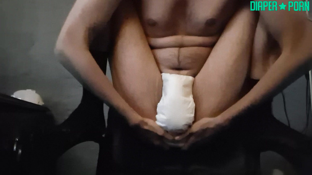 Tallman Fetish Works - Guy in white nappy fucked herself in ass